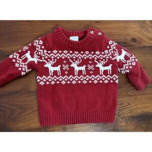 Edgehill Baby Sweater 6 months Red White Reindeer Knit Fair Isle Nordic Holiday